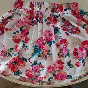 Ambiance Pink and Cream Floral A-Line Skirt